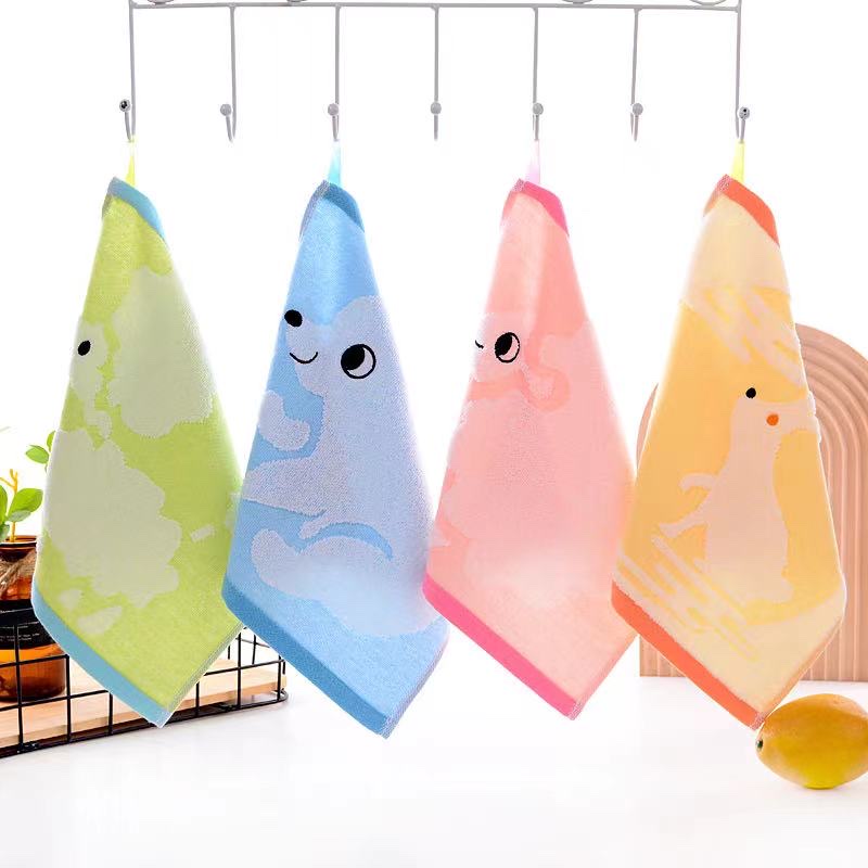 Cartoon children's towel, baby's pure cotton super soft cartoon hanging face wash, home bath and hand drying small square towel
