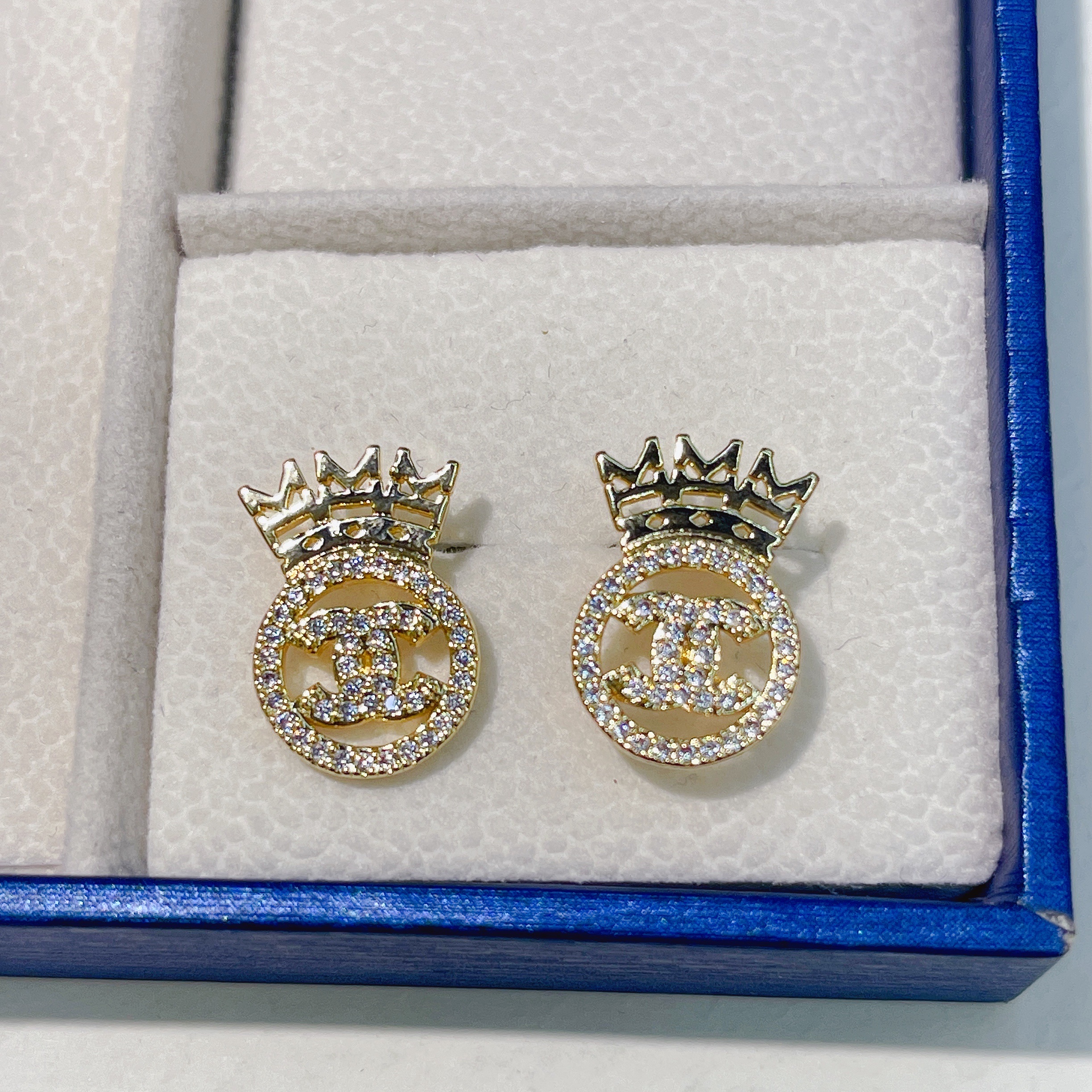 Copper-plated real gold stud earrings, butterfly kitten crown