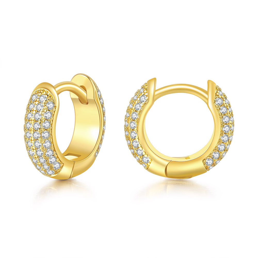 Wholesale of popular European and American micro-studded zircon ear loops for men and women, hip-hop ear rings, cross-border e-commerce, gold-plated earrings detail image 2