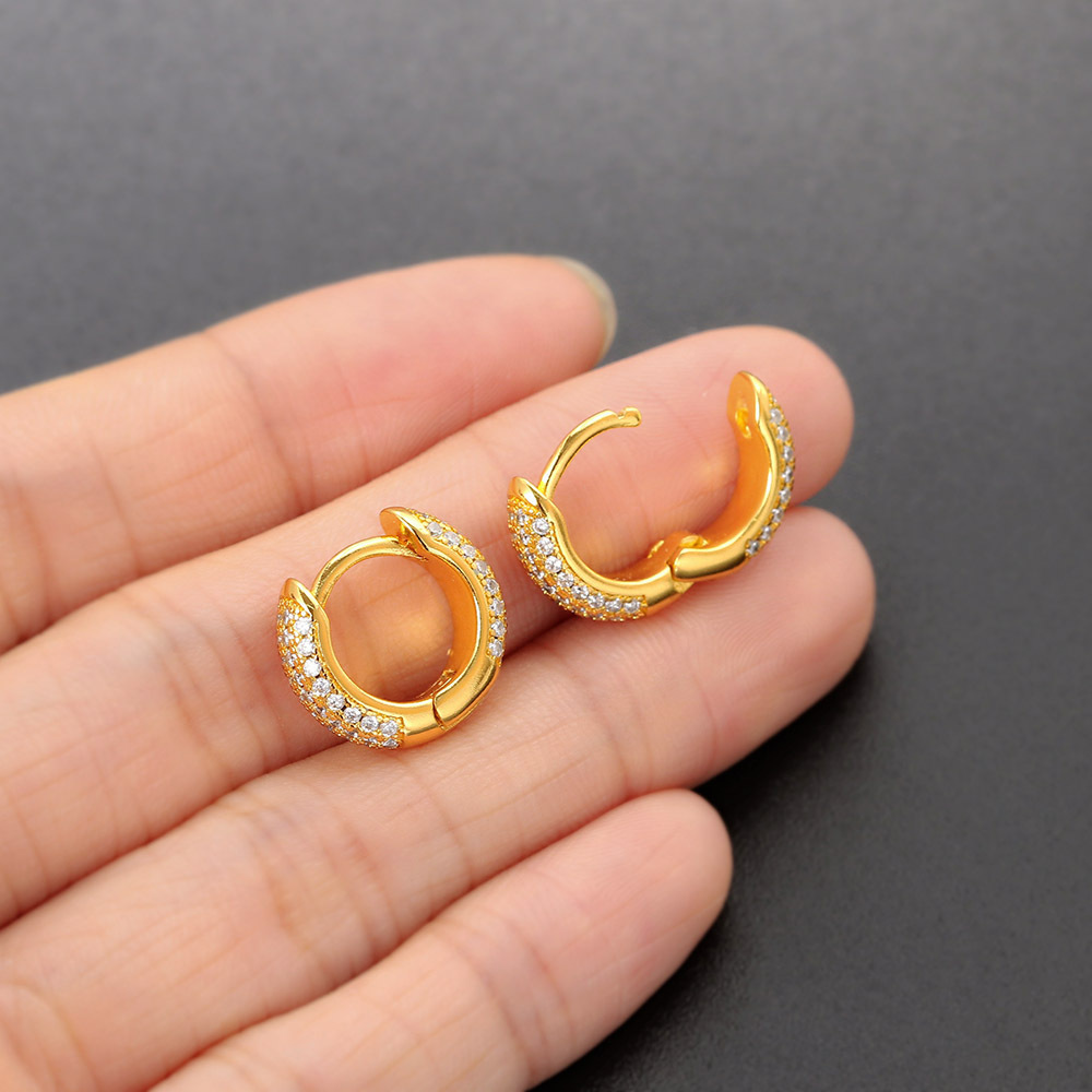 Wholesale of popular European and American micro-studded zircon ear loops for men and women, hip-hop ear rings, cross-border e-commerce, gold-plated earrings