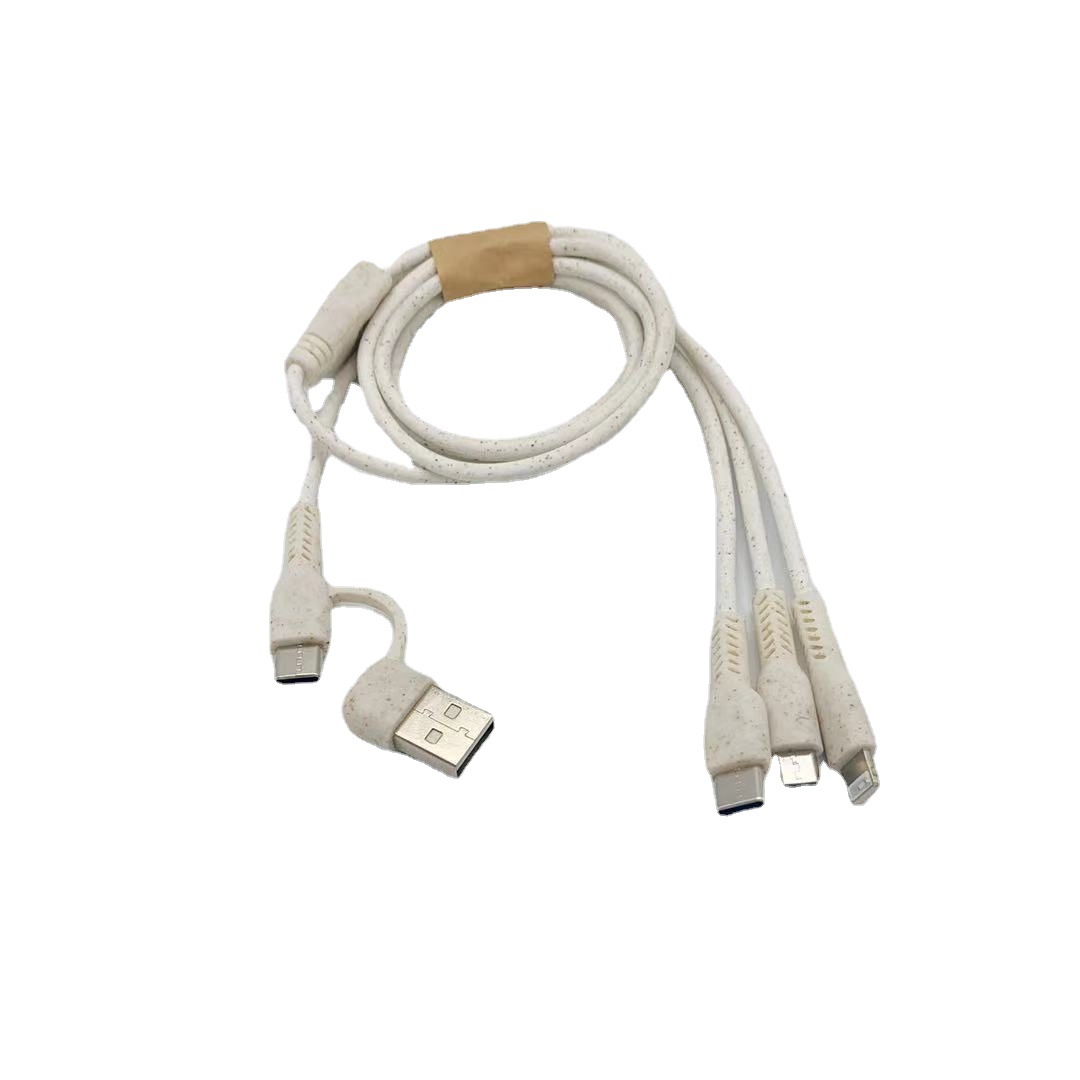 Two-to-three wheat straw data cable. Wheat straw degradable multi-purpose mobile phone data cable detail image 7