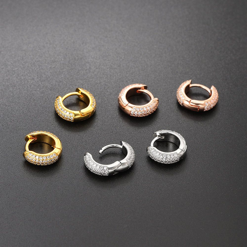 Wholesale of popular European and American micro-studded zircon ear loops for men and women, hip-hop ear rings, cross-border e-commerce, gold-plated earrings details Picture