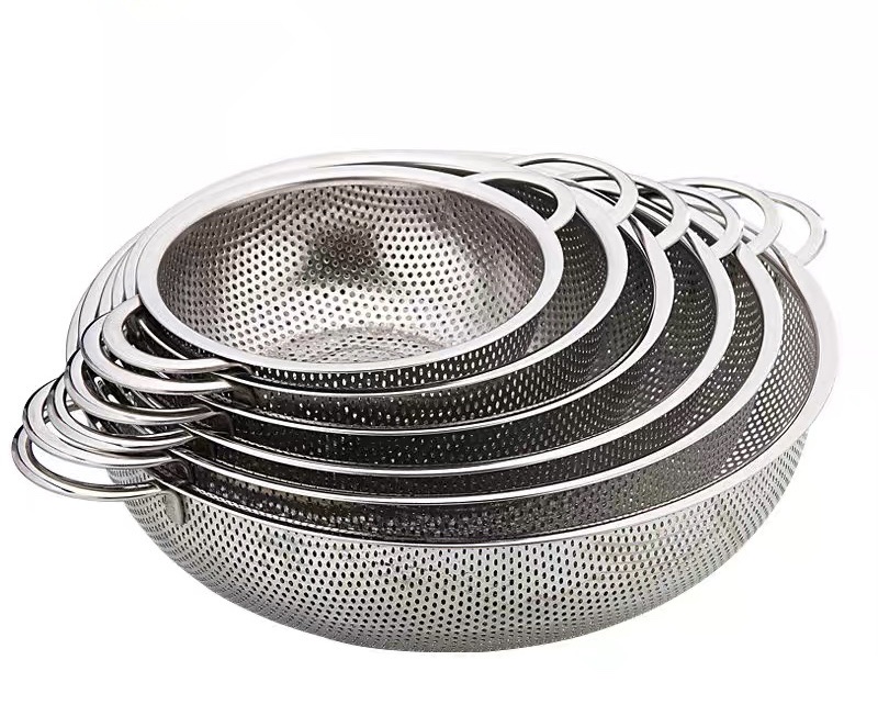 Stainless steel round mesh basket, shallow-mouthed draining basket, fruit and vegetable basket, water filter basket and vegetable washing basket can be set up Specification image
