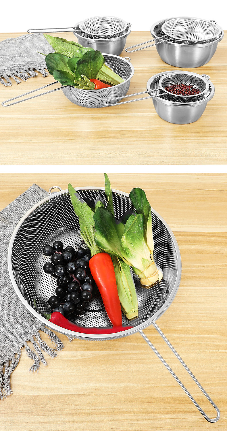 Thickened stainless steel single-handle multi-hole multi-purpose basin, fruit washing basket, vegetable washing basin, water and oil draining basin, multi-functional rice washing machine Specification image