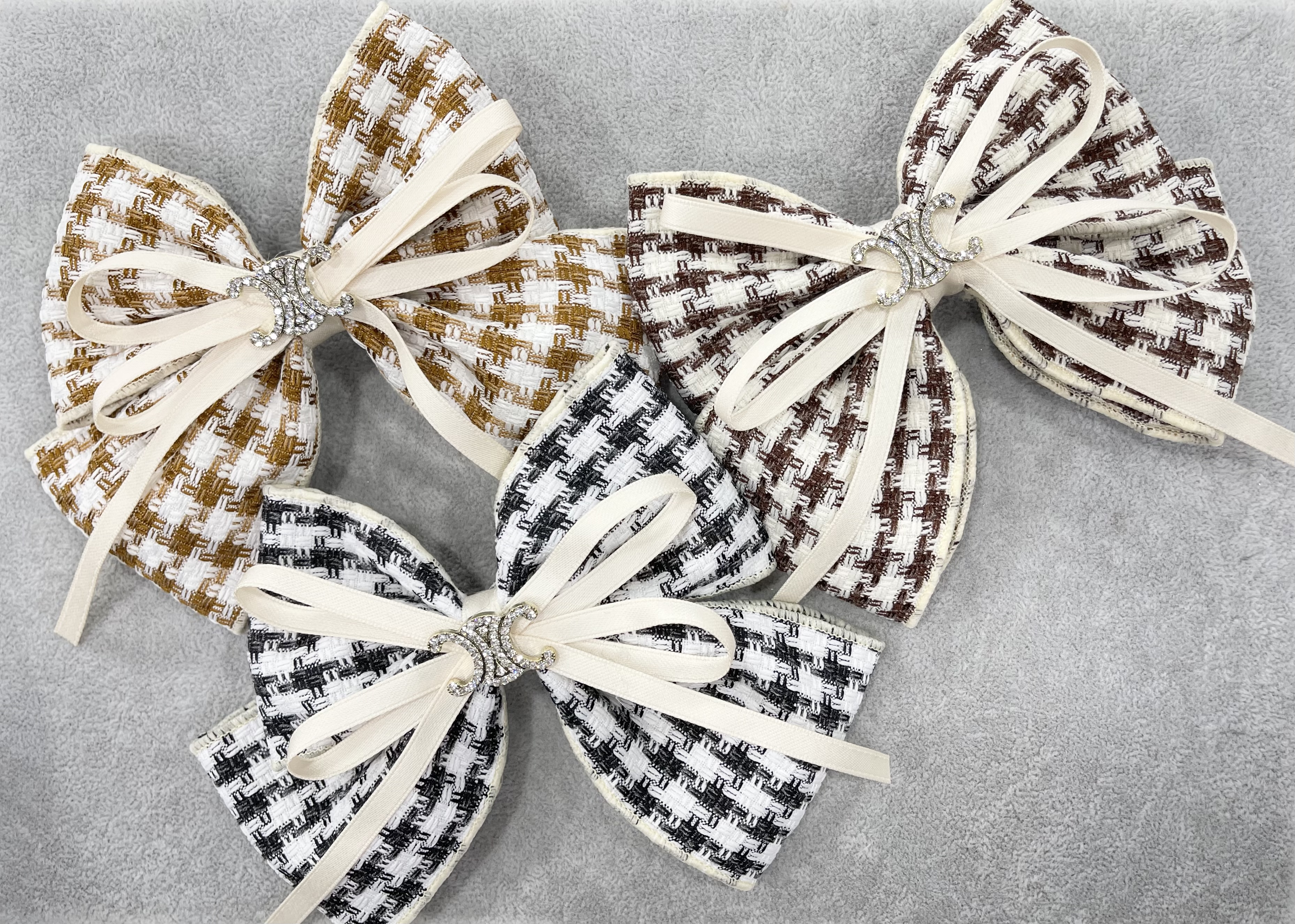 新款千鸟格头饰蝴蝶结发夹侧边夹少女头花马尾辫顶夹后脑勺发卡子 丁丁饰品63