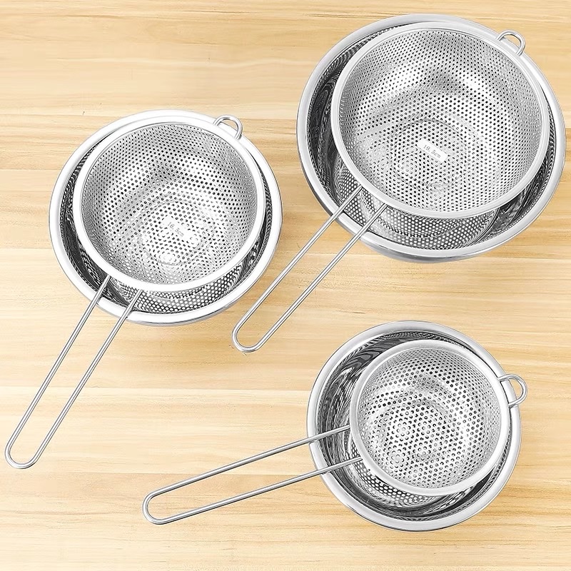 Thickened stainless steel single-handle multi-hole multi-purpose basin, fruit washing basket, vegetable washing basin, water and oil draining basin, multi-functional rice washing machine