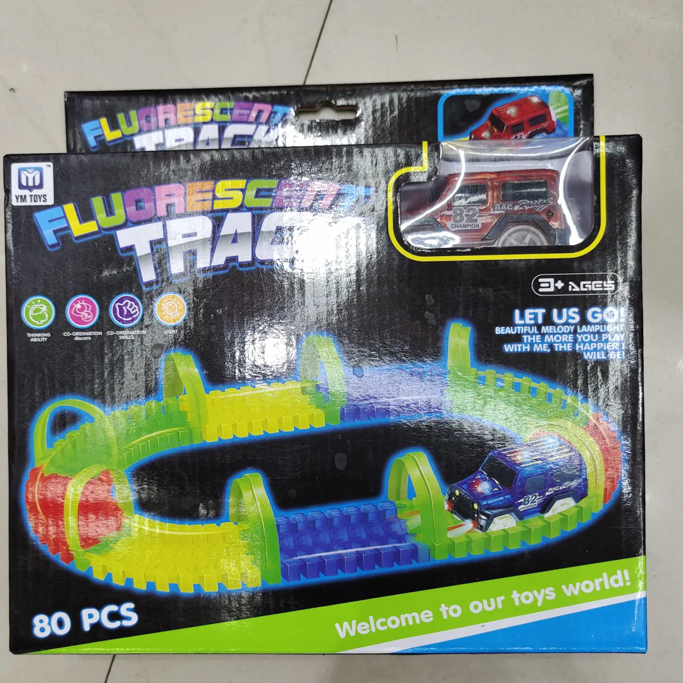 Boxed high-end children's toy track car with luminous function, multiple sections can be spliced and disassembled Item Picture