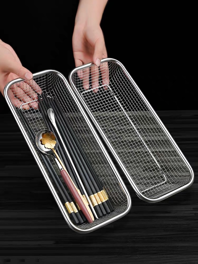 Stainless steel non-hanging chopstick basket disinfection cabinet, chopstick draining net basket storage rack, dishwasher knife and fork storage box details Picture