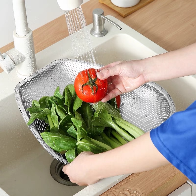 Stainless steel sieve, non-magnetic dustpan, draining vegetable basin, kitchen rice-washing sieve, close-hole leaky basin, drying basket, vegetable serving basket