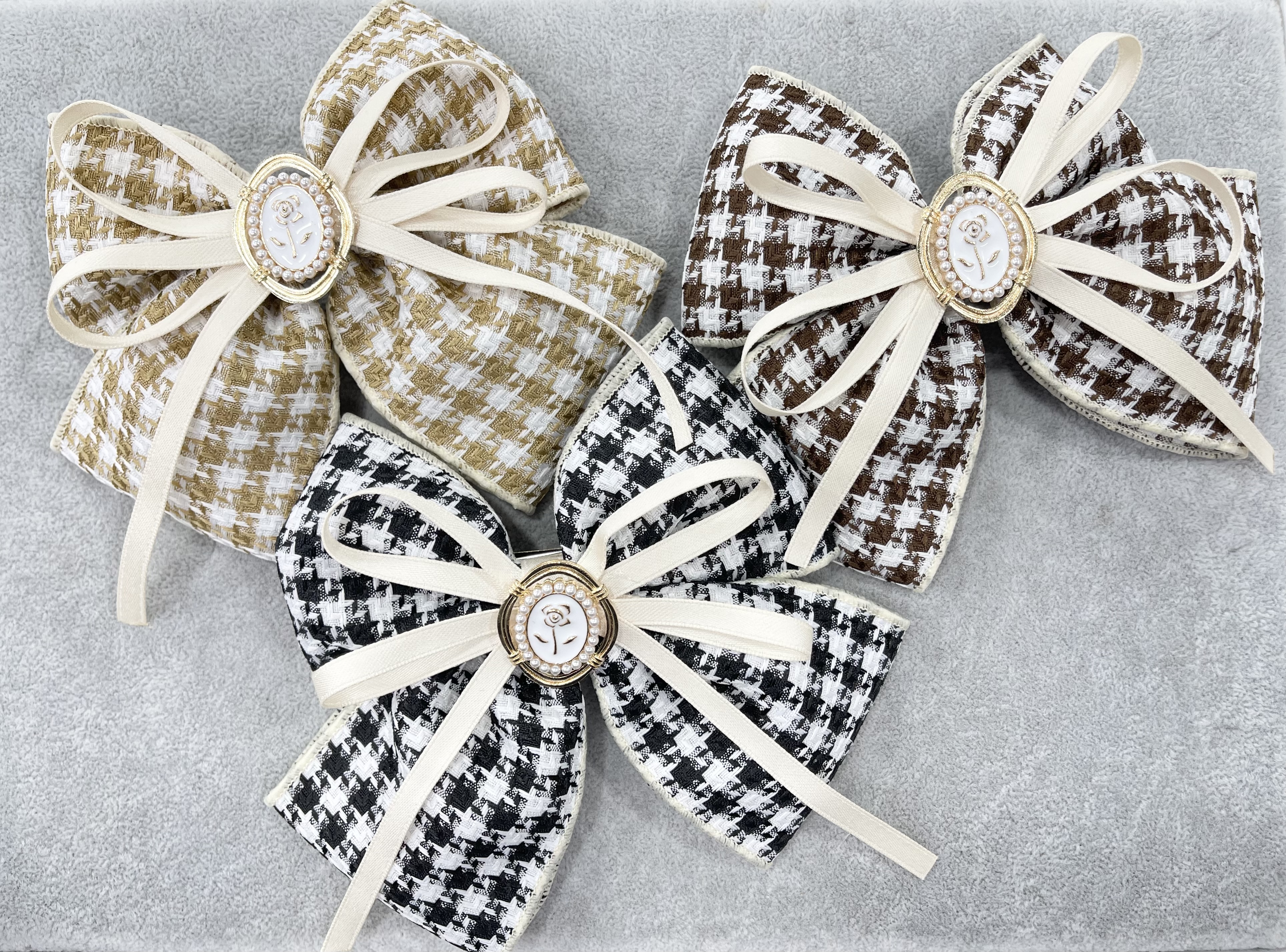 新款千鸟格头饰蝴蝶结发夹侧边夹少女头花马尾辫顶夹后脑勺发卡子 丁丁饰品61