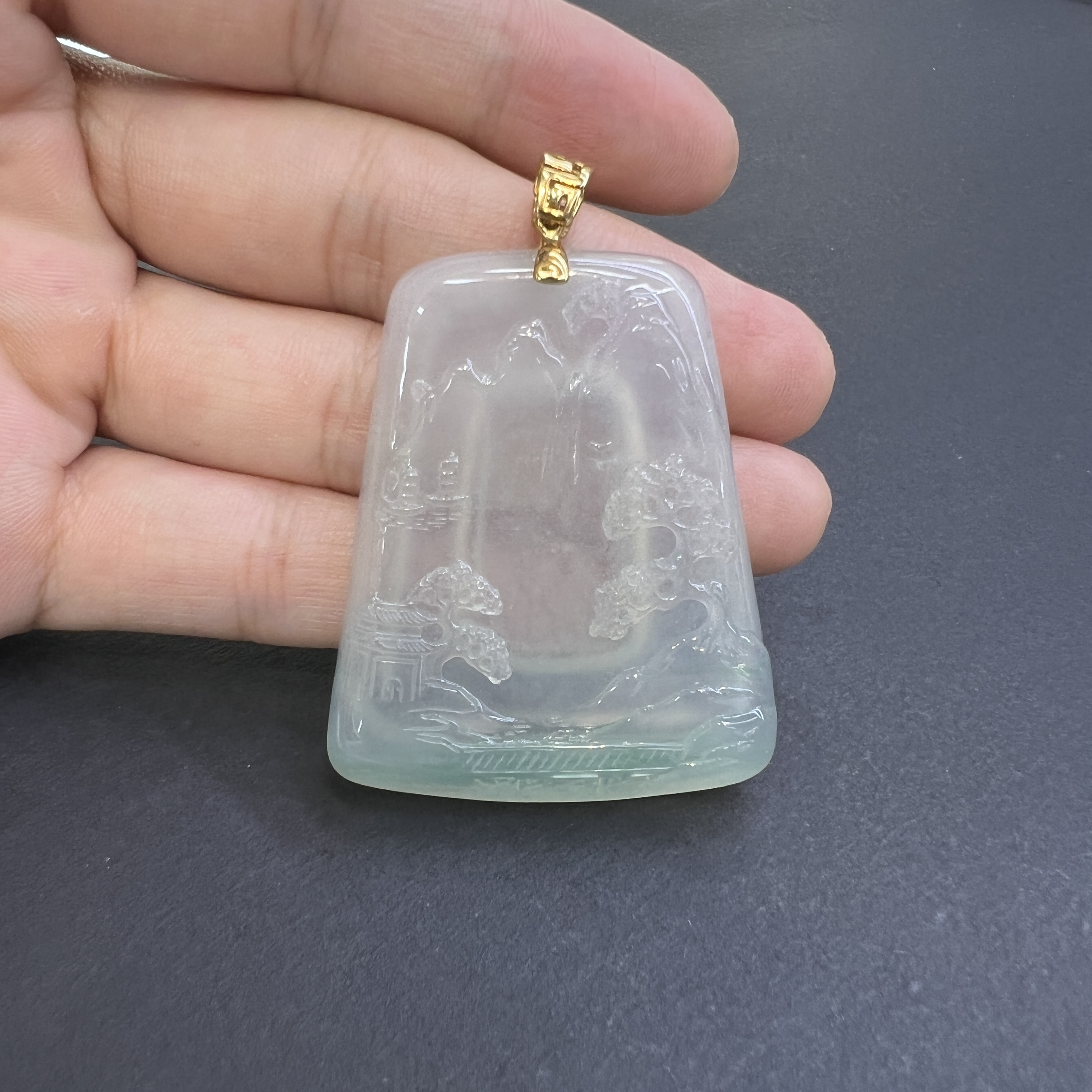 【 Oriental Jade 】 Natural jadeite, Grade A, ice-type, gelatinous, mountain and water brand jadeite neckwear, jade and jewelry details Picture