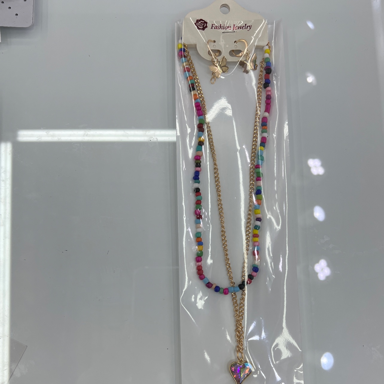 甜酷y2k辣妹串珠爱心挂坠项链女高级设计感小众配套一对蝴蝶耳夹