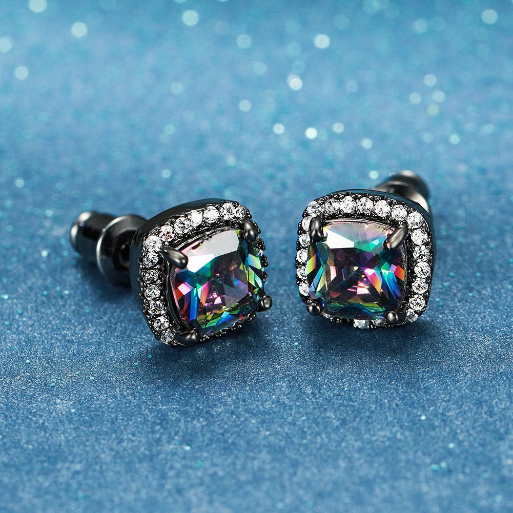 European and American bestsellers, fashionable and simple square zirconia stud earrings, ins niche design earrings cross-border detail image 2