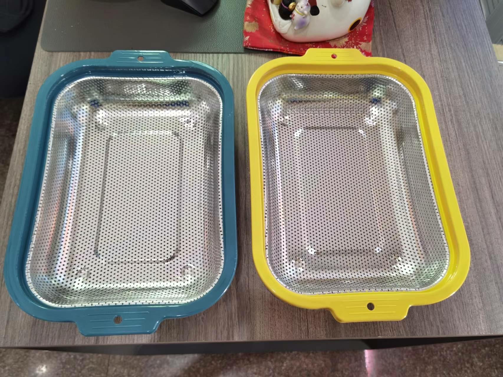 New stainless steel perforated square baskets, multi-purpose vegetable washing baskets, water control basins, draining baskets, plastic edge baskets, net baskets, leaky basins and fruit baskets Specification image