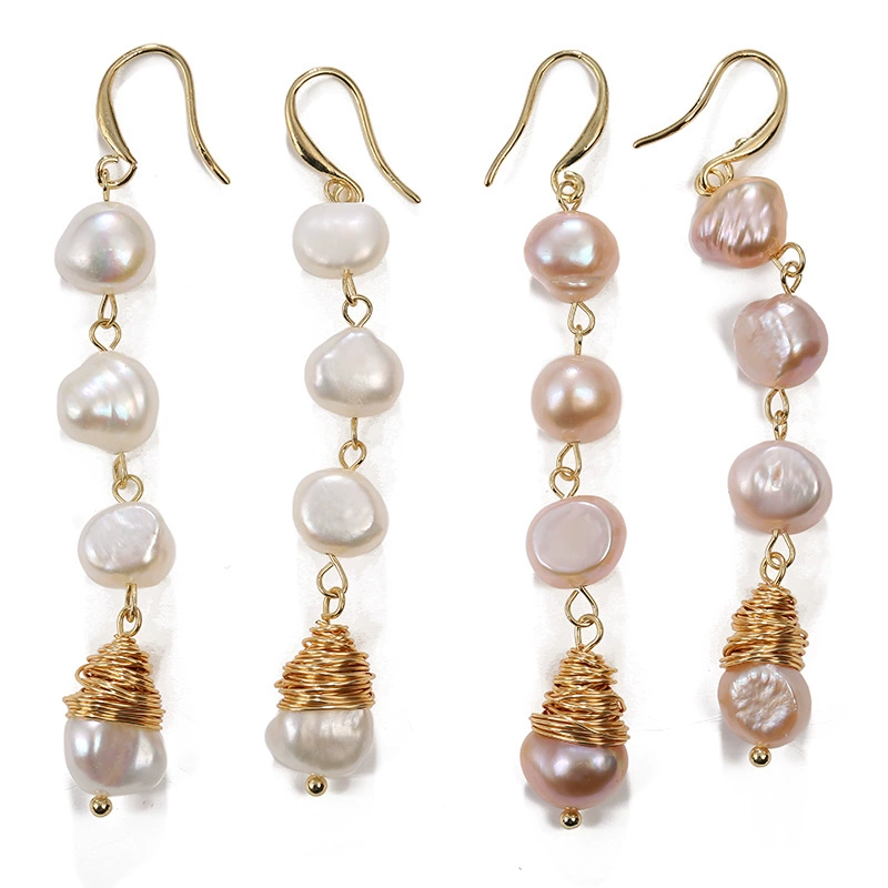 韩版新款长款天然珍珠时尚耳环简约气质百搭女性手工编织耳环耳饰详情图5