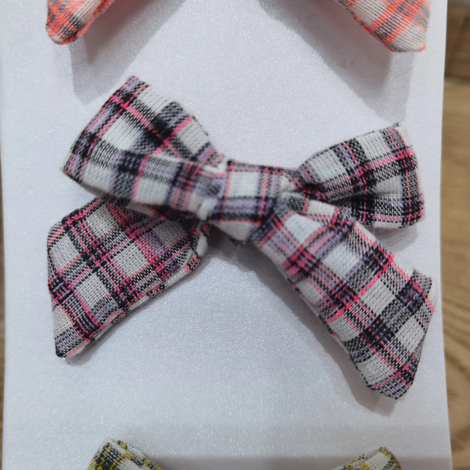 Checkered cotton hand-held bow 001- Pink Specification image