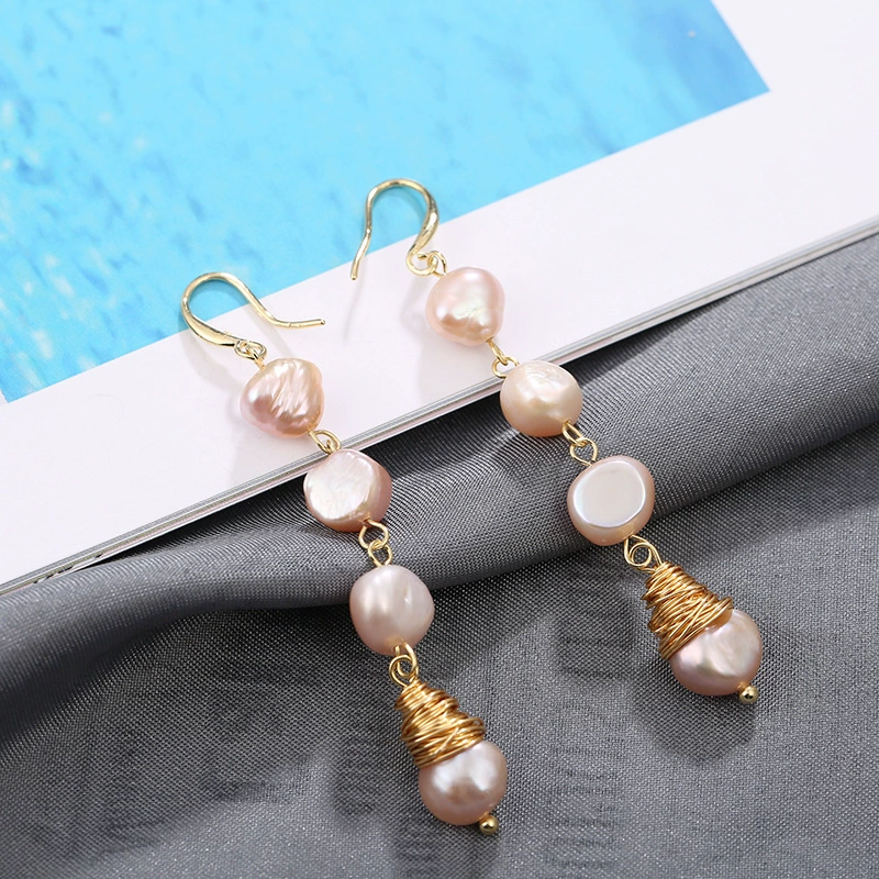 韩版新款长款天然珍珠时尚耳环简约气质百搭女性手工编织耳环耳饰详情图4