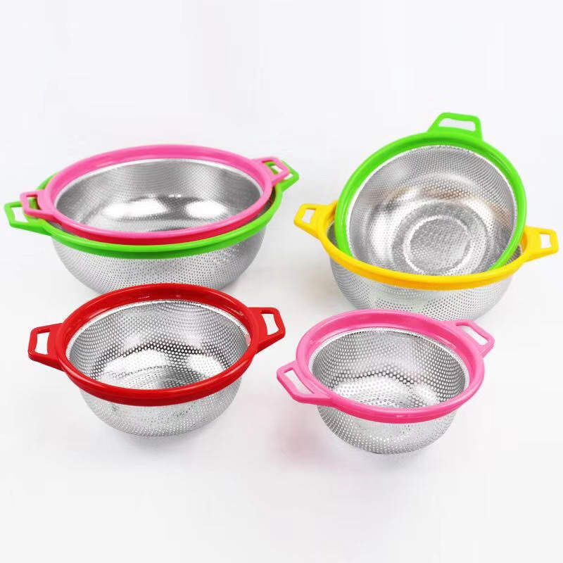 Stainless steel draining basket, vegetable washing basin, leaky basin, household rice-washing basin, rice washing sieve, vegetable washing basket, fruit basket, round, Korean style details Picture
