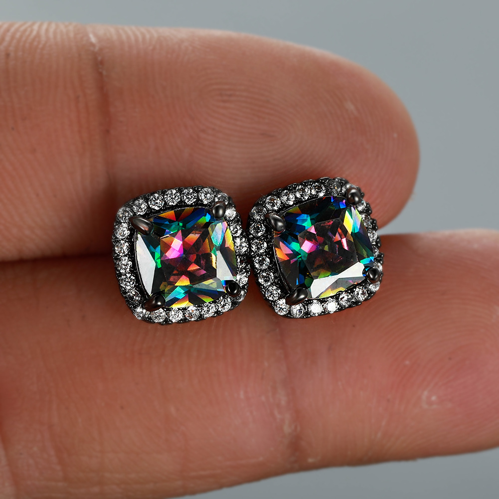 European and American bestsellers, fashionable and simple square zirconia stud earrings, ins niche design earrings cross-border Application Scenario