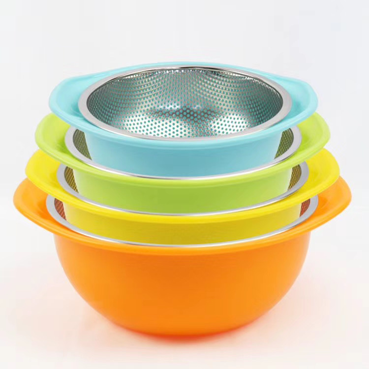 Stainless steel vegetable washing basin, draining basket, rice washing sieve, rice washing basin, kitchen wonder, fruit basket two-piece set, household leaky basin details Picture