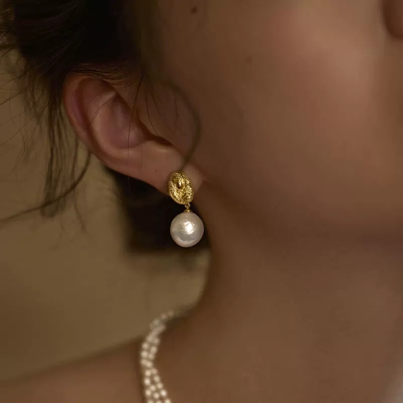 法式复古郁金香原创手工巴洛克珍珠耳环镀金2022年新款潮