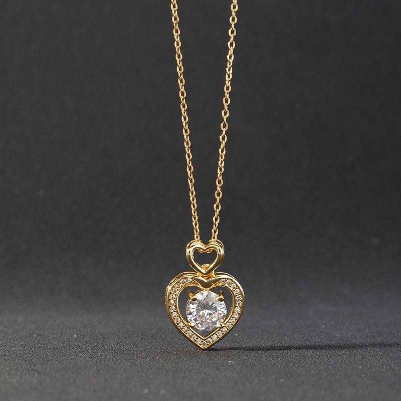 Fashionable zircon heart-shaped necklace pendant, cold and aloof style for women, hip-hop long hoodie sweater chain, Instagram trend details Picture