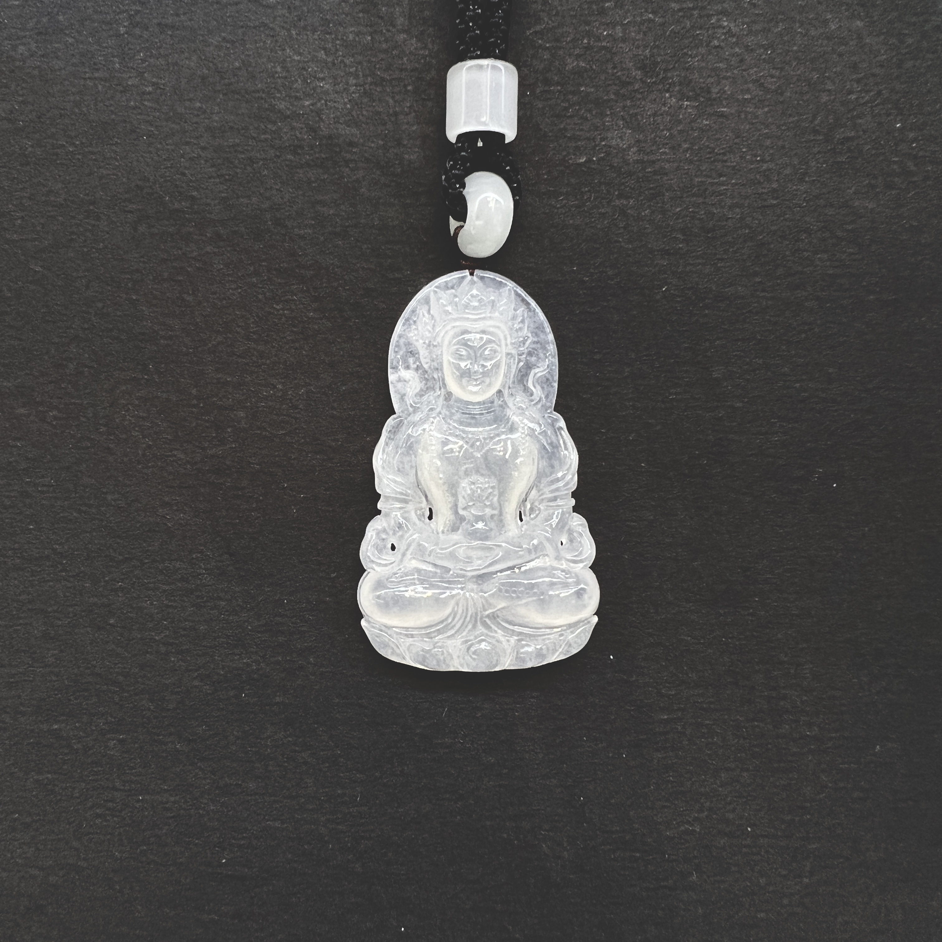 【 Oriental Jade 】 Natural Burmese jadeite A-grade White Ice Tara Guanyin jadeite necklace and jade jewelry Specification image