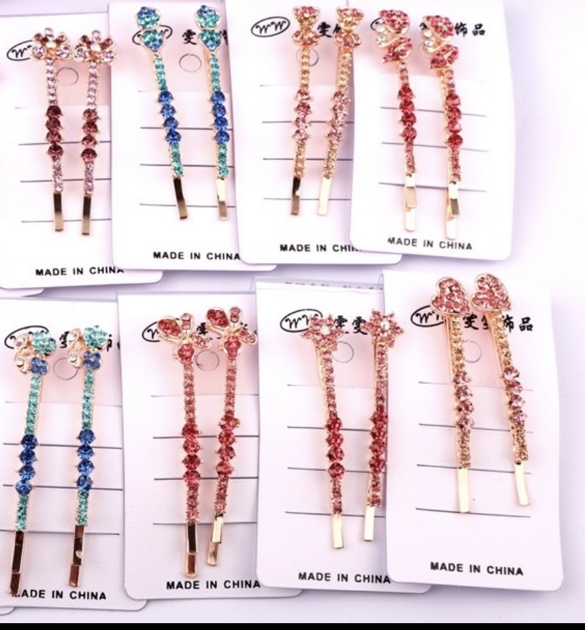 Korean butterfly side clips, bangs clips, double clips, straight clips, hair accessories, rhinestone hair clips, top clips, ladies' headwear, hair clips with diamonds details Picture
