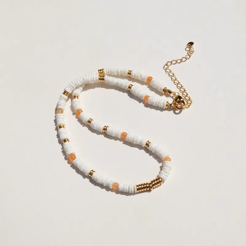时髦百搭 ins新款白色贝壳串珠项链简约时髦高级设计感天然石手链波佳磊-A22110905