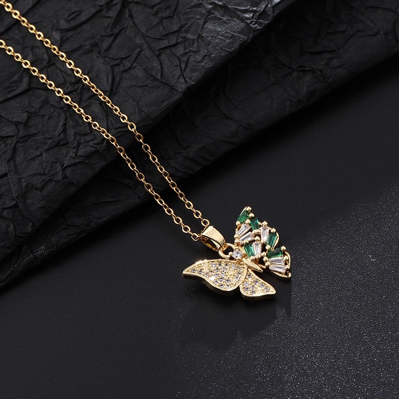 A trendy and individualistic collarbone chain with a unique and Instagno-like style, featuring a colorful trapezoidal zircon star butterfly pendant necklace from Europe and America Specification image