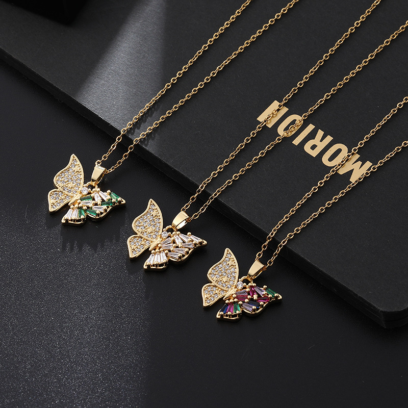 A trendy and individualistic collarbone chain with a unique and Instagno-like style, featuring a colorful trapezoidal zircon star butterfly pendant necklace from Europe and America