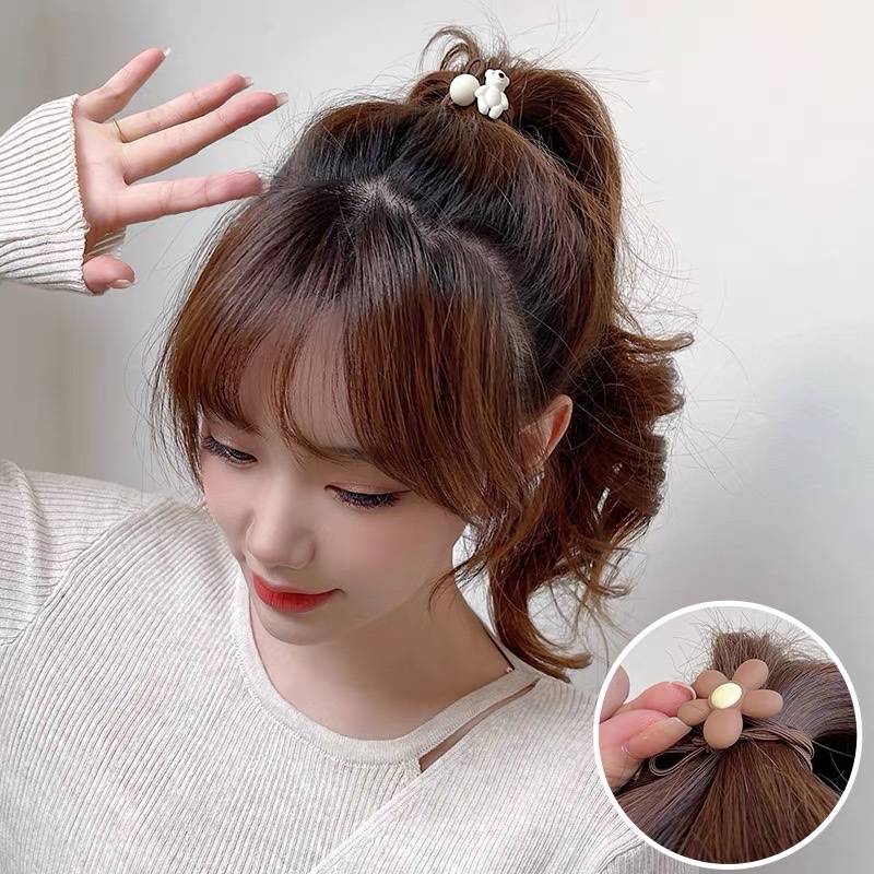 Emilia Sunflower Smiling Hair Tie Girl, cute girl, simple hair accessory, Internet celebrity, Instagram, bun hairstyle, ponytail, hair tie, hair band 023 details Picture