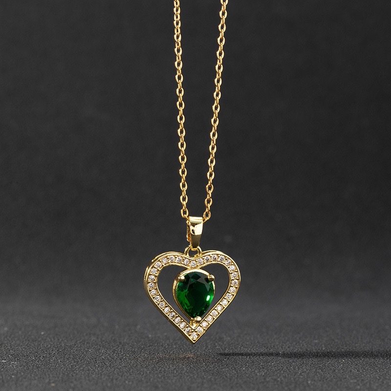 European and American style fashion zircon heart necklace pendant, cold and aloof style for women, hip-hop hoodie sweater chain for women, Instagram trend Specification image