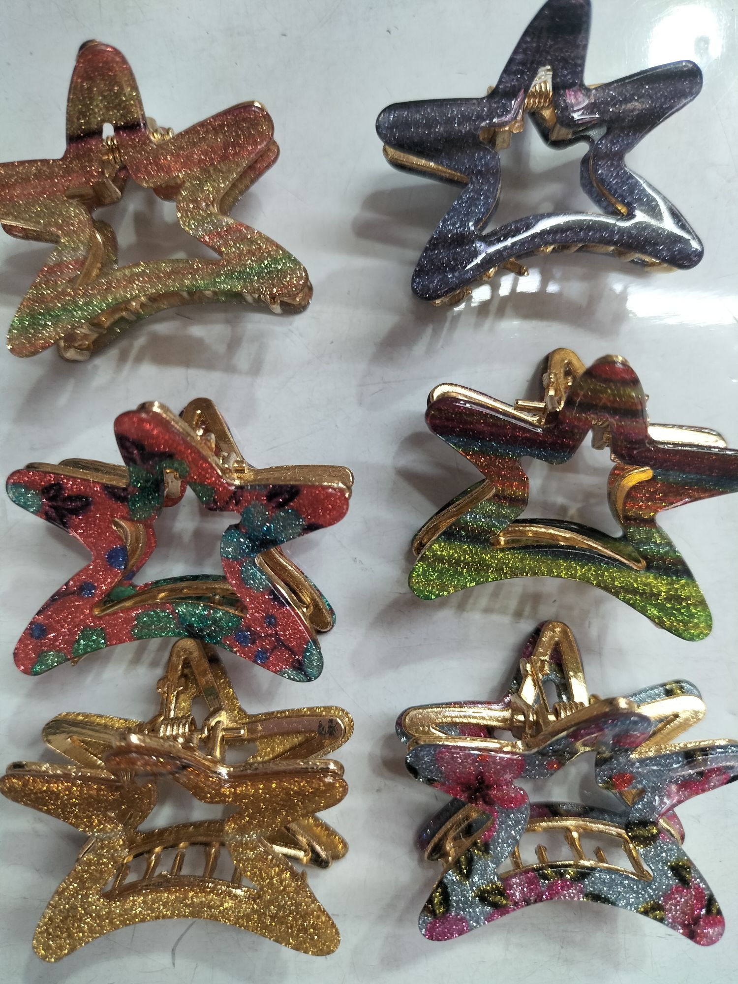 200五角星细粉印花配合金夹小爪朙霞饰品