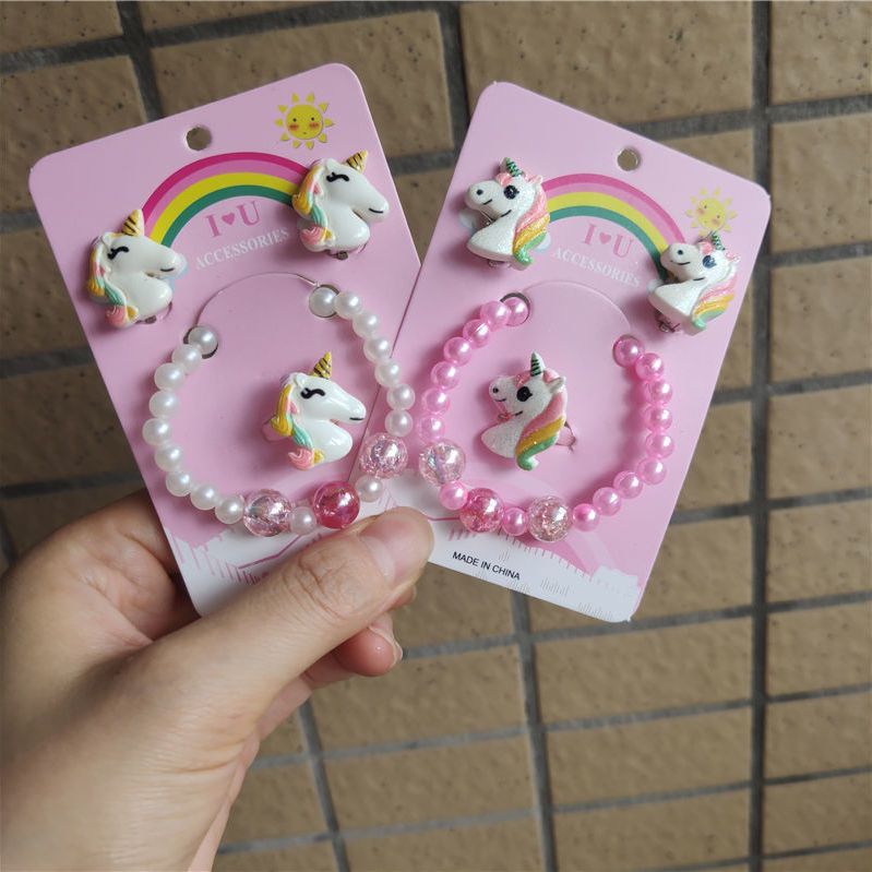 Children's bracelets, necklaces, rings, ear clips, cute cartoon unicorn candies for babies details Picture