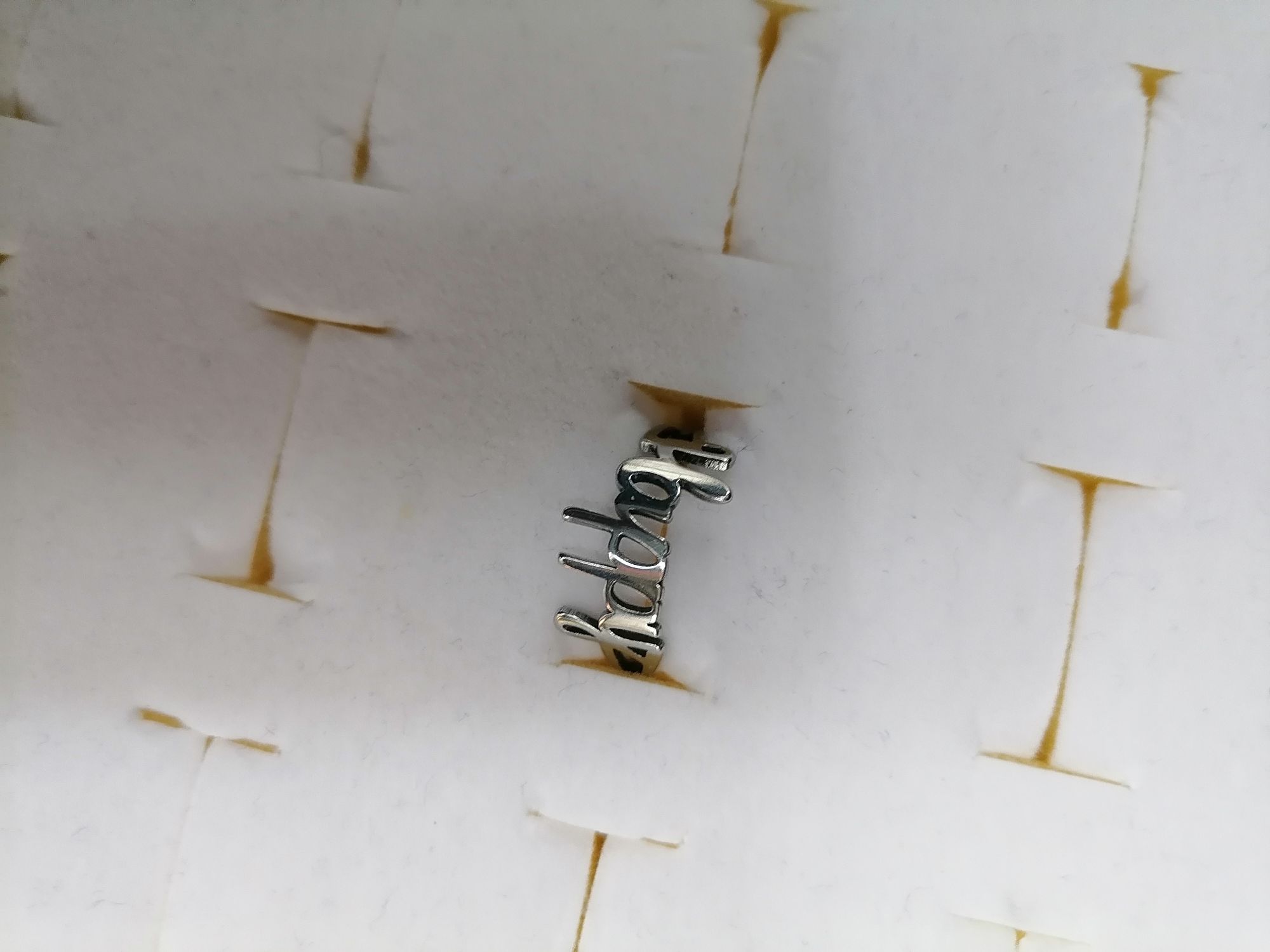 Titanium steel color HAPPY English cut ring, Red Star Jewelry 034-018 detail image 2