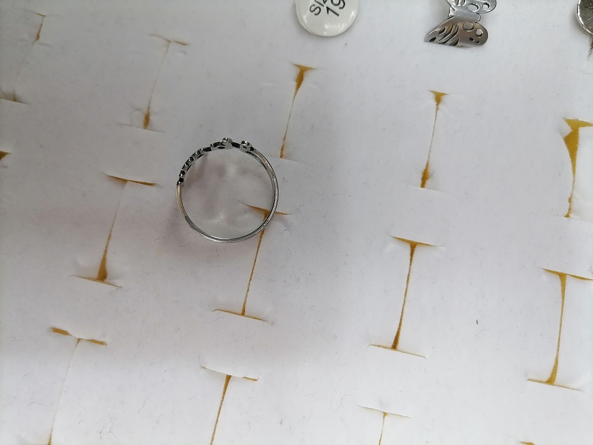 Titanium steel color HAPPY English cut ring, Red Star Jewelry 034-018