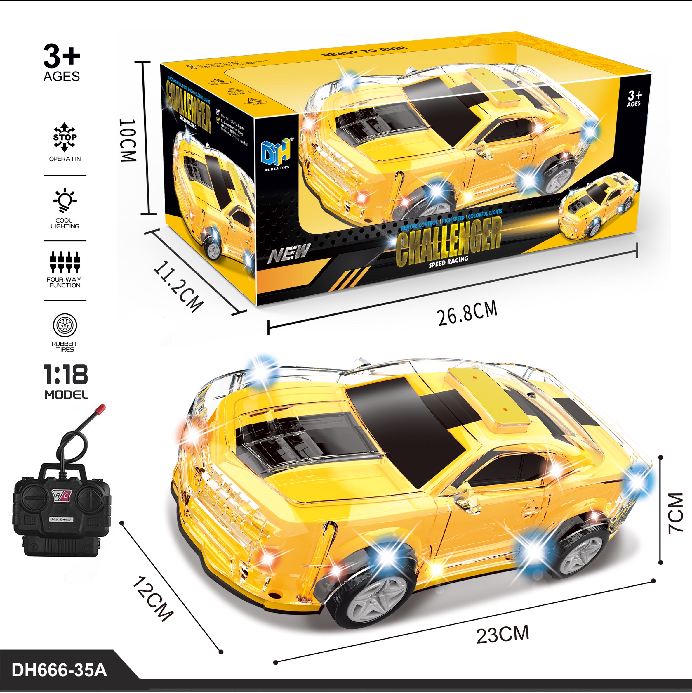 The DH666-35A colorful yellow remote control car is equipped with a remote control function, allowing it to move forward, backward, turn left and right details Picture