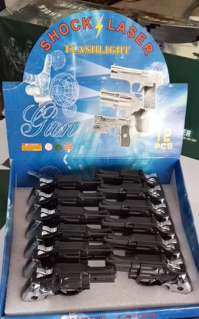 Prank toy gun, electric shock gun, laser gun, white light gun