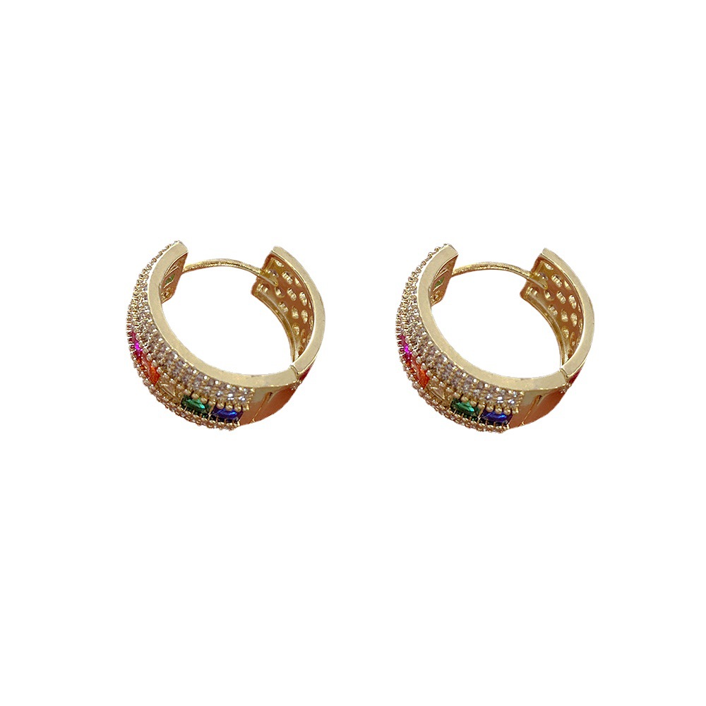 European and American foreign trade light luxury high-end color zircon ear buckle heavy industry earrings full of diamonds, individual trend Item Picture