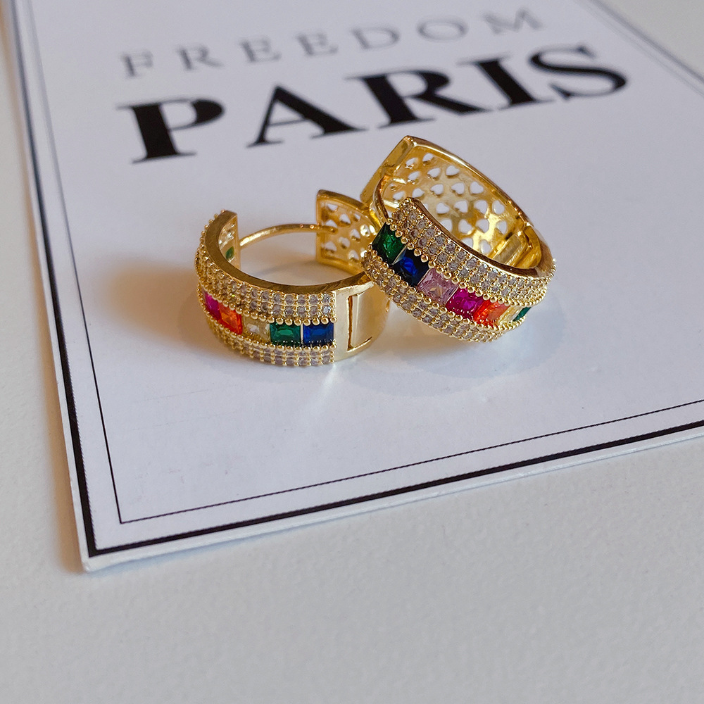 European and American foreign trade light luxury high-end color zircon ear buckle heavy industry earrings full of diamonds, individual trend detail image 2