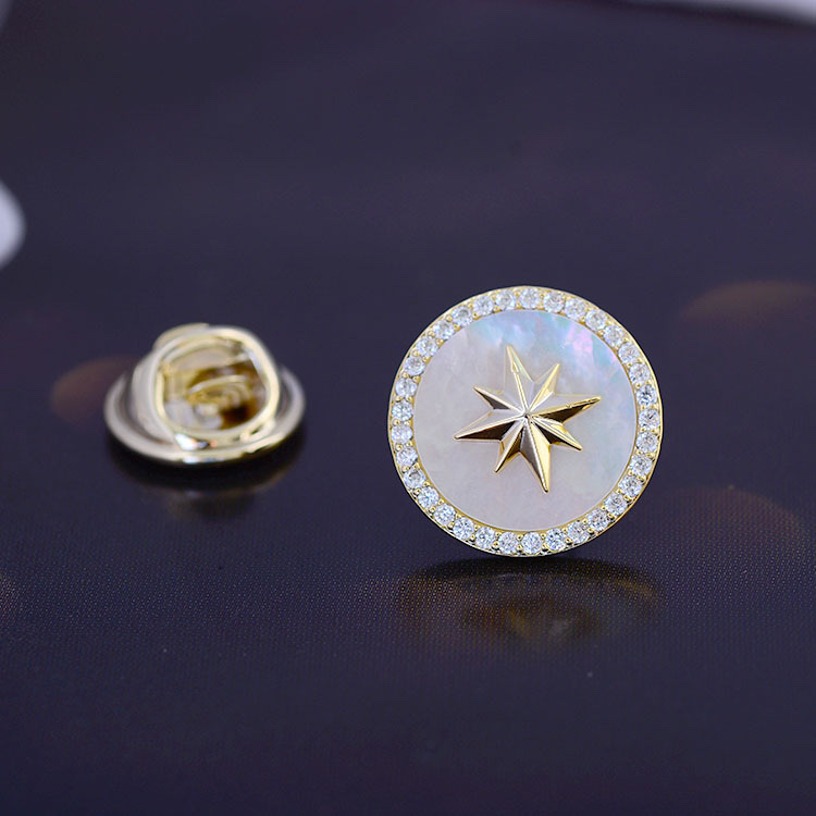 Korean-style fashionable shell five-pointed star personalized small collar pin personalized and fashionable simple zircon little star accessory corsflower personalized