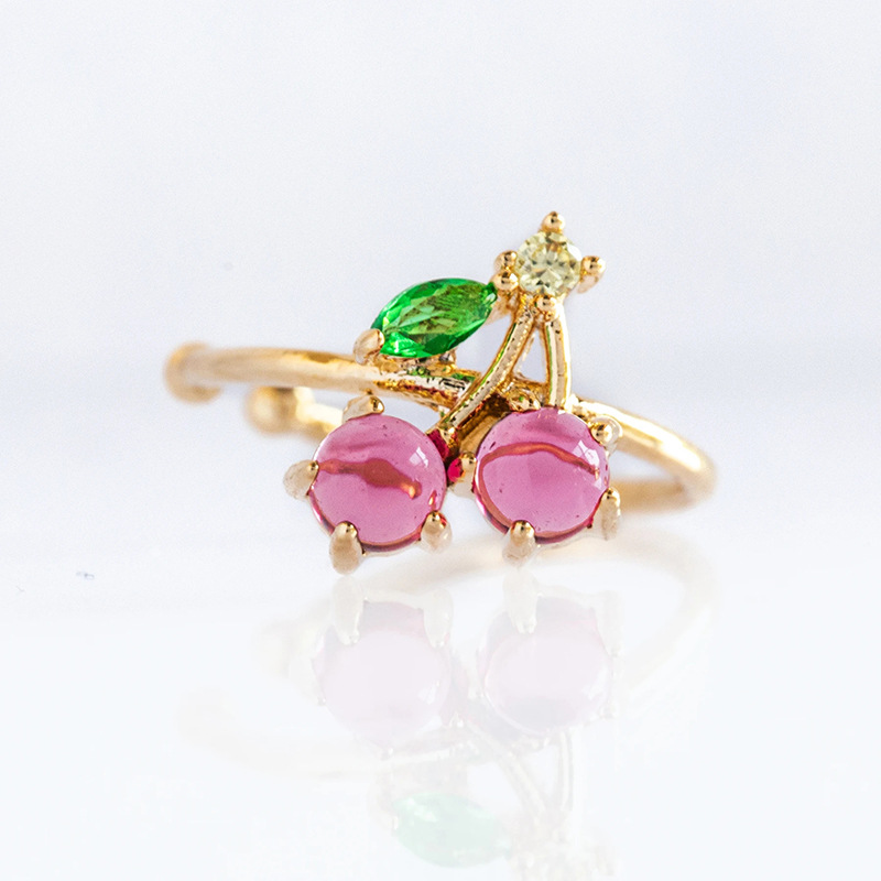 A popular cross-border jewelry item from Europe and America on Instagram, featuring colorful zirconium cherries, peaches, tropical fruits, and gold-plated ear bone clips for women detail image 3