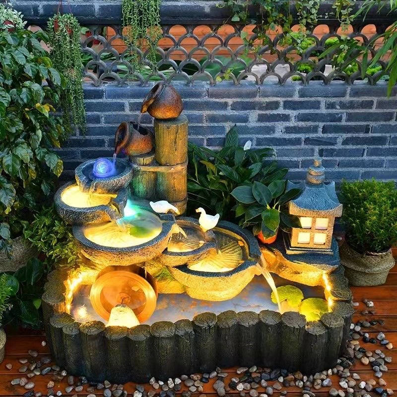 The water flow bonsai, water mist, artificial rockery, water wheel, water ball, stone mill, home decoration, tea room decoration and landscaping, with clouds and mist swirling around Application Scenario