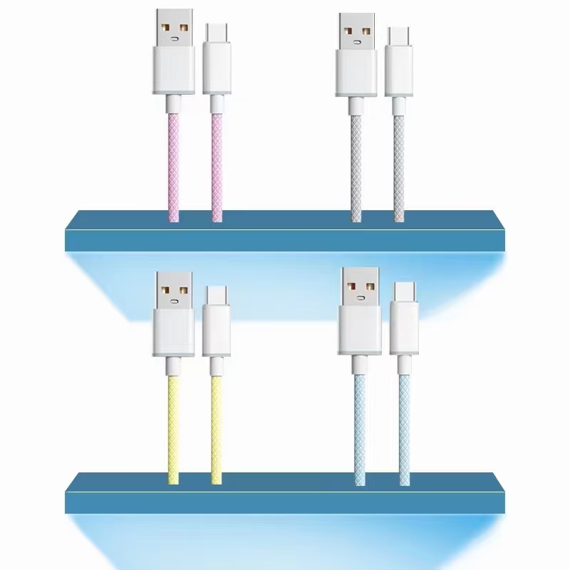 Un metro macaron trenzado cable de datos de carga rápida tres puertos detail image 5
