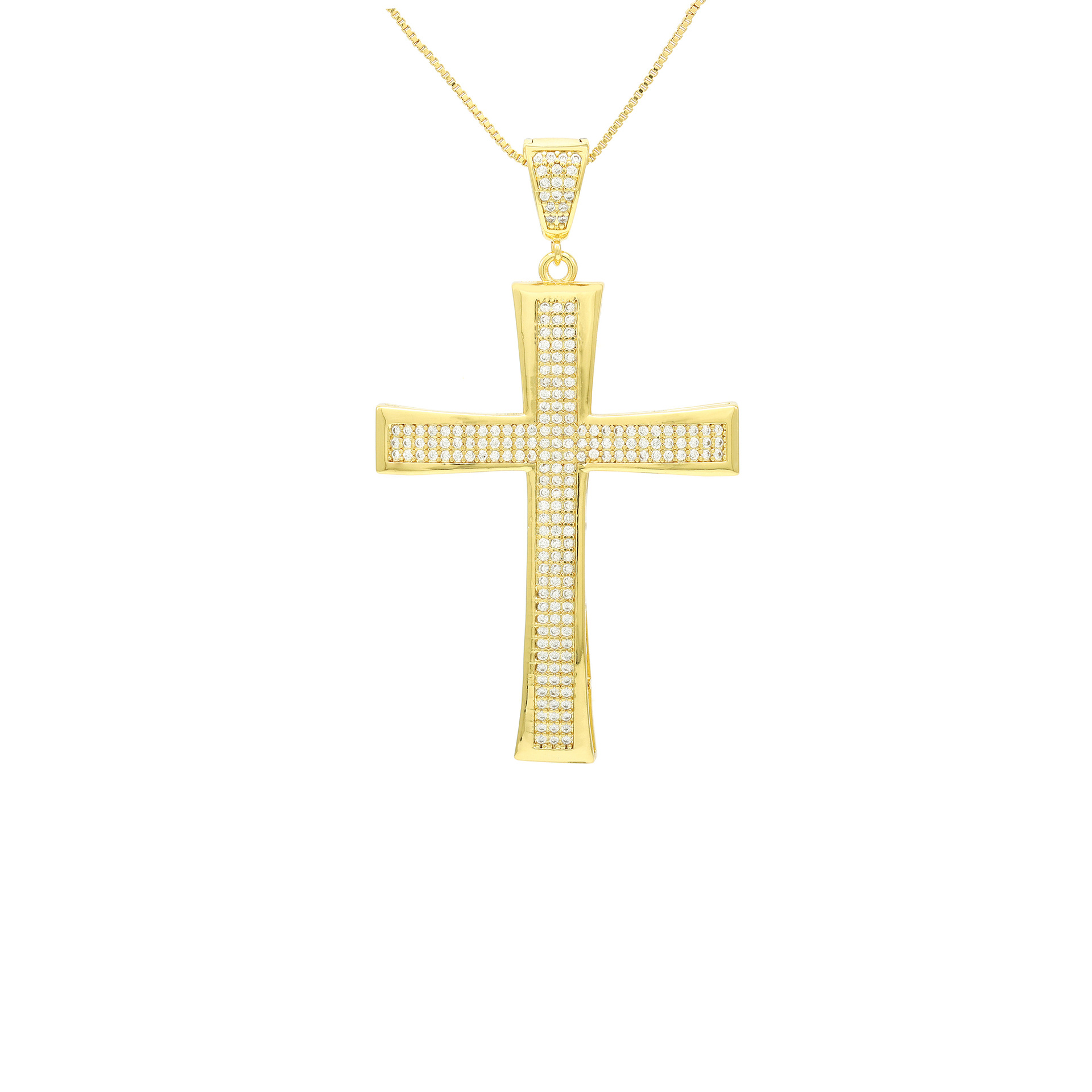 European and American hip-hop men and women's powerful full-diamond cross pendant Cuban chain necklace accessories Item Picture