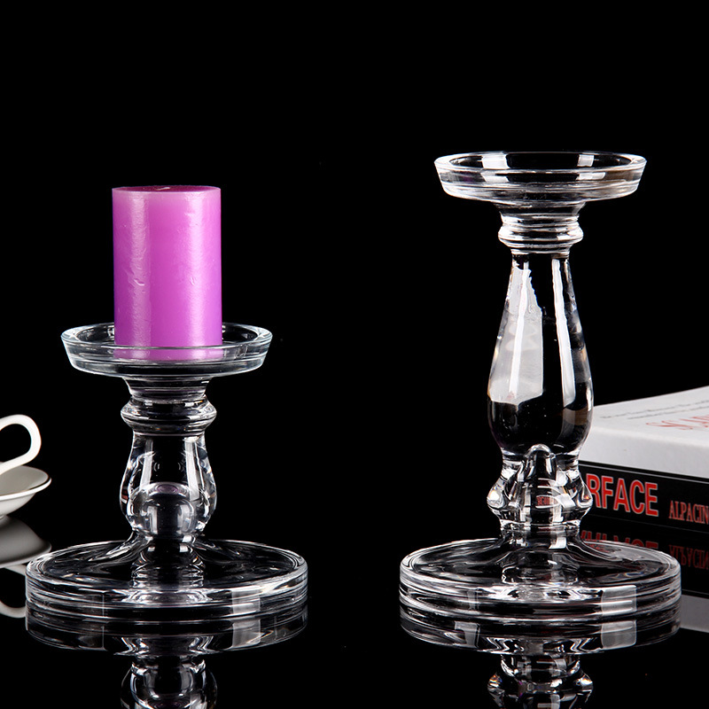 透明玻璃水晶烛台家用摆件批发玻璃工艺品蜡烛台创意摆件【两件套】图