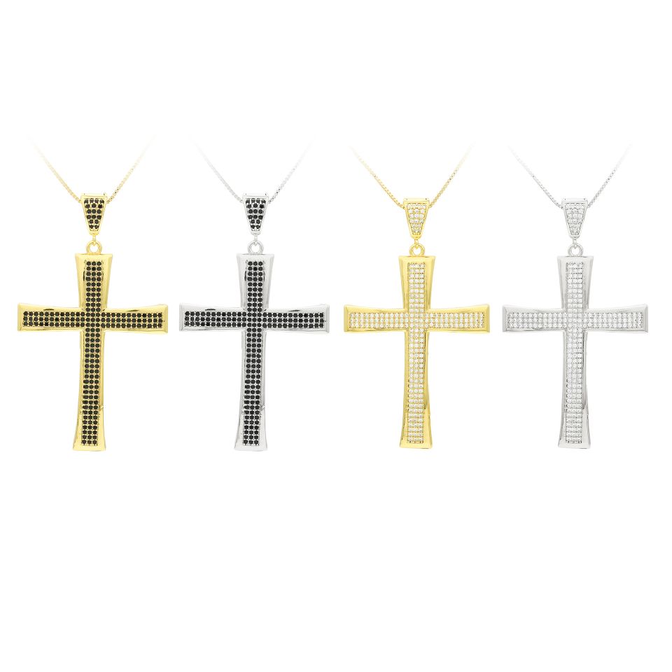 European and American hip-hop men and women's powerful full-diamond cross pendant Cuban chain necklace accessories detail image 4