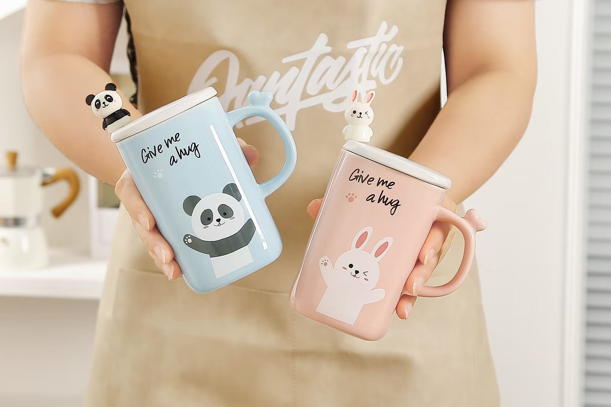 Ceramic cups, cartoon creative cups, lion cups, panda cups, rabbit cups, mugs, gift cups, cute water cups, coffee cups