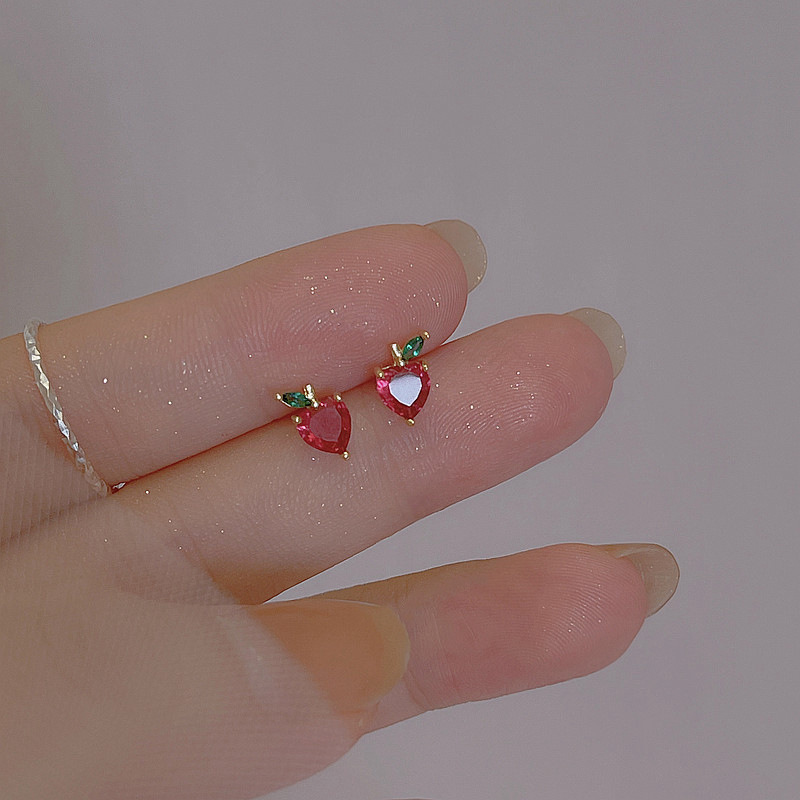 Cherry stud earrings for women Summer fruit series 2022 New trendy, cute and small strawberry and grape earrings detail image 8